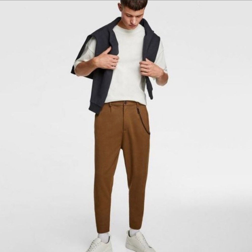ZARA Skinny Trousers With Chain Brown S Men's